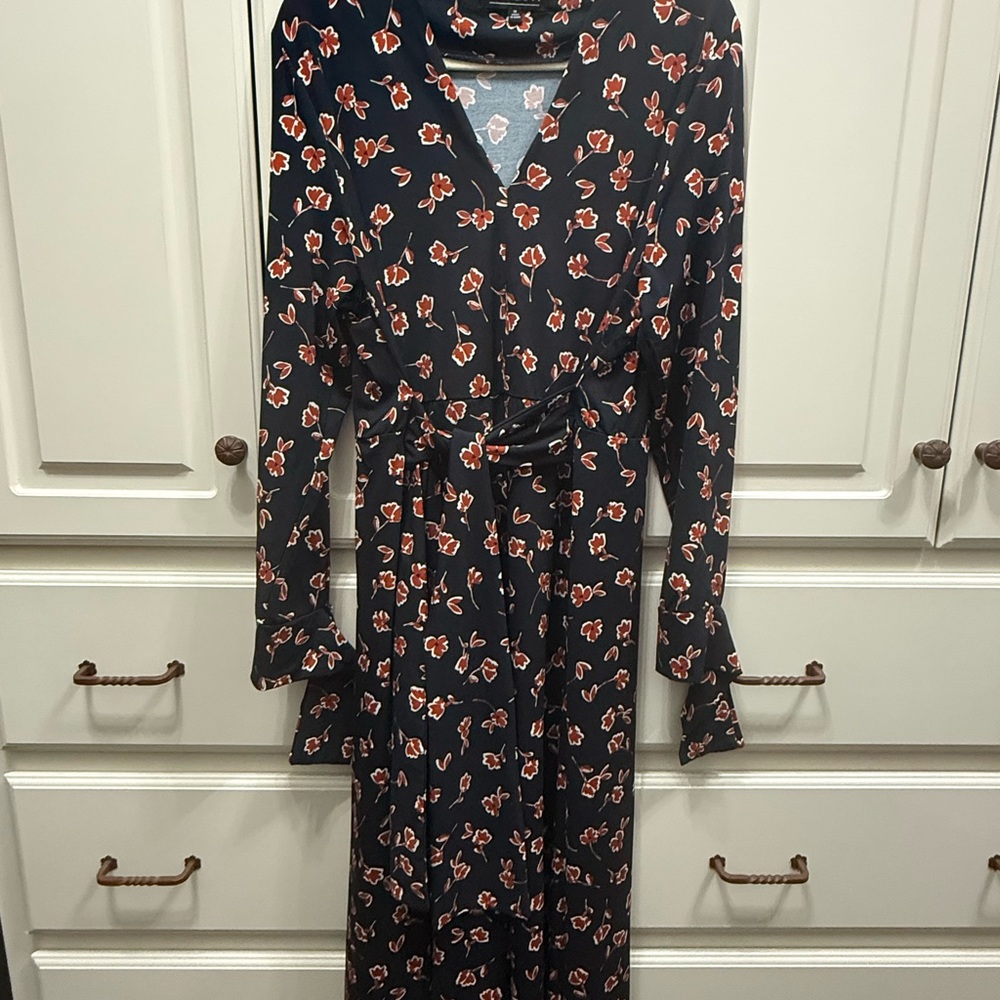 Eloquii Navy Floral Long Sleeve Dress